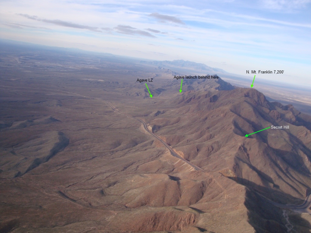 view of the Franklin Mountains from a paraglider