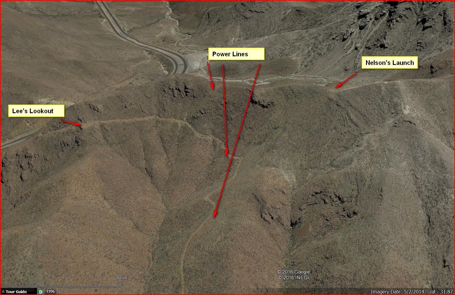 Hazards near Nelson's Launch, Franklin Mountains State Park