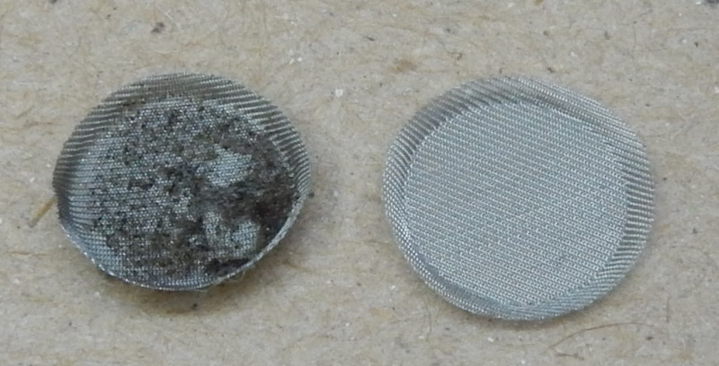 inlet valve filter screen - one clogged, one new