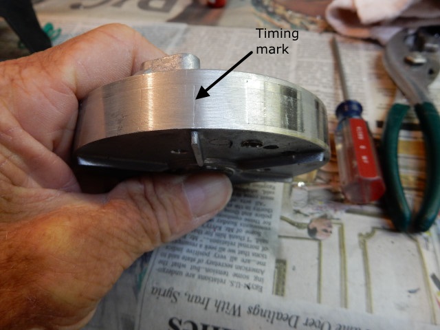 Top 80 flywheel with timing mark indicated